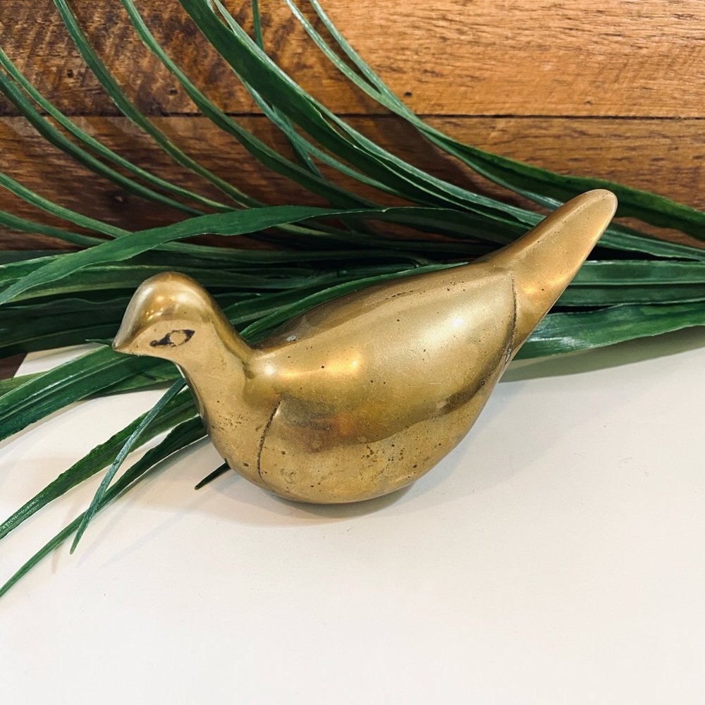 Vintage MCM Brass Sitting Dove Bird Decorative Figurine